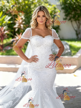 White Mermaid Tulle Lace Appliques Wedding Dress