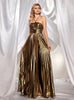 Gold Straps Pleats Prom Dress
