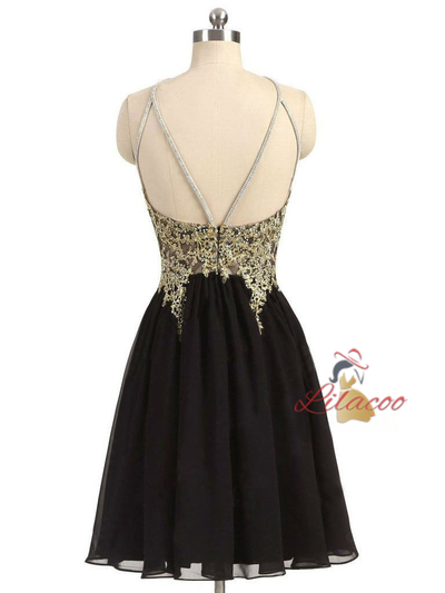 Black Chiffon Lace Halter Homecoming Dress