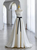 A-Line Ivory Satin Pleats Wedding Dress