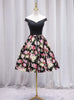 A-Line Black Satin Print Homecoming Dress