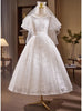 White Lace Puff Sleeve Wedding Dress