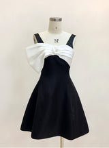 Black Suspender Bow Short Dress