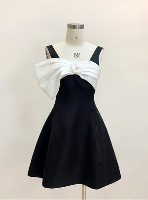 Black Suspender Bow Short Dress