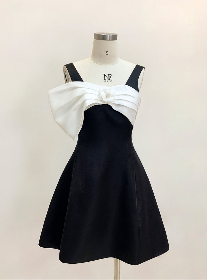 Black Suspender Bow Short Dress
