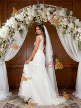 White Lace V-neck Wedding Dress