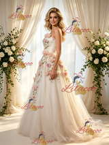 Ivory Tulle Strapless Appliques Wedding Dress