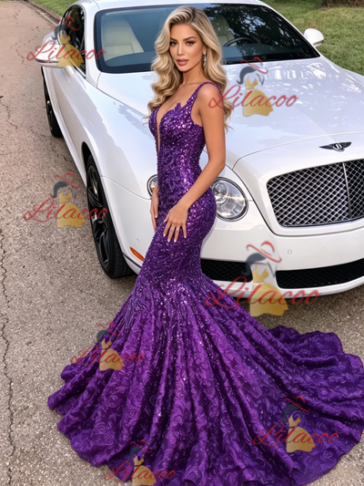 Purple Mermaid Straps Prom Dress