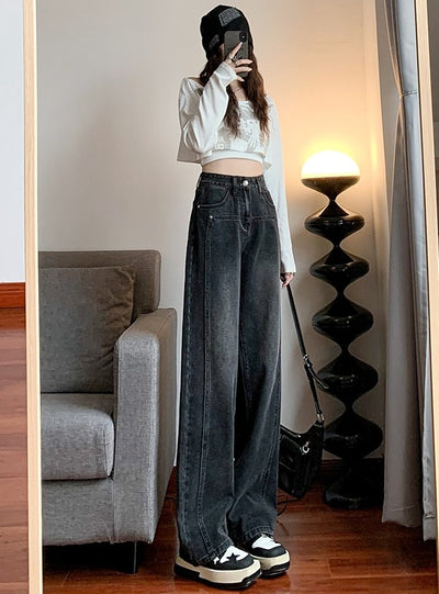 Retro High Waist Straight Slim Jeans