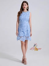 Retro Blue Diamond Three-dimensional Lace Dress