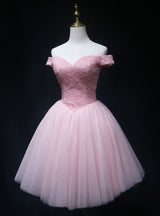 Pink Tulle Off the Shoulder Beading Homecoming Dress