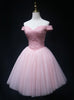Pink Tulle Off the Shoulder Beading Homecoming Dress