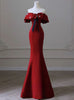 Burgundy Mermaid Off the Shoulder Pearls Prom Dress
