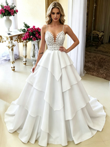 White Spaghetti Straps Lace Wedding Dress