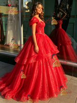 Red Sequins Beading Quinceanera Dress