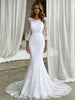 White Mermaid Lace Short Sleeve Wedding Dress