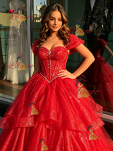 Red Sequins Beading Quinceanera Dress