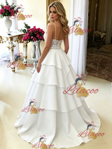 White Spaghetti Straps Lace Wedding Dress