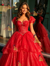 Red Sequins Beading Quinceanera Dress