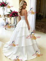 White Spaghetti Straps Lace Wedding Dress