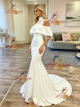 White Mermaid High Neck Wedding Dress