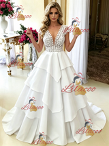 White V-neck Lace Wedding Dress