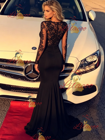Black Mermaid V-neck Lace Prom Dress