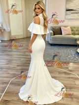 White Mermaid High Neck Wedding Dress