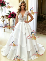 White V-neck Lace Wedding Dress