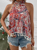 Sleeveless Tassel Print Halter Top
