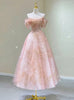 Pink Tulle Lace Straps Prom Dress