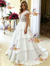 White V-neck Lace Wedding Dress
