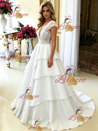 White V-neck Lace Wedding Dress