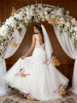 White Lace V-neck Wedding Dress