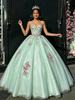 Green Tulle Spaghetti Straps Appliques Quinceanera Dress