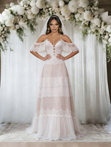 Ivory Lace V-neck Wedding Dress