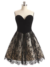 Black Velvet Tulle Lace Sweetheart Homecoming Dress