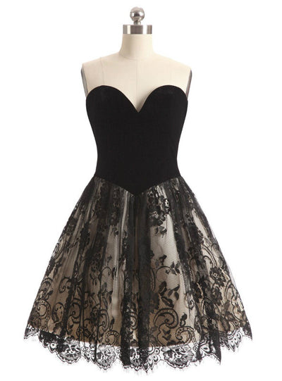 Black Velvet Tulle Lace Sweetheart Homecoming Dress