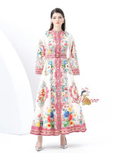 Palace Wind Horn Sleeve Button Printed Dress