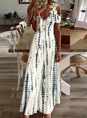Lace Suspender V-neck Printed Loose Dress