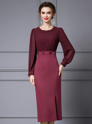 Burgundy Long Sleeve Lace Mother Of The Bride Dress
