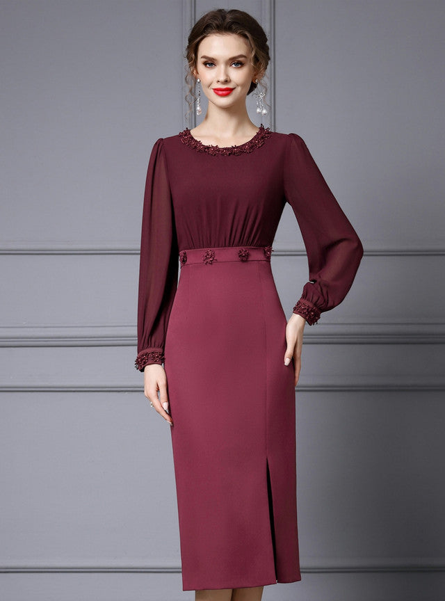 Burgundy Long Sleeve Lace Mother Of The Bride Dress