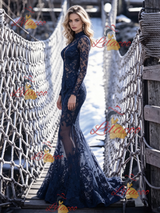 Navy Blue Mermaid Lace Prom Dress