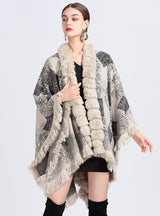 Jacquard Knit Cardigan Loose Shawl Cloak