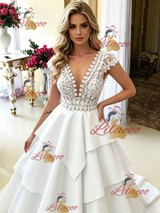 White V-neck Lace Wedding Dress
