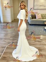 White Mermaid Scoop Neck Wedding Dress