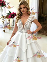 White V-neck Lace Wedding Dress