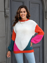 Round Neck Stitching Fashion Pullover Sweater