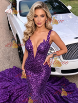 Purple Mermaid Straps Prom Dress