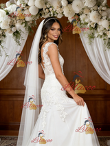 White Lace V-neck Wedding Dress